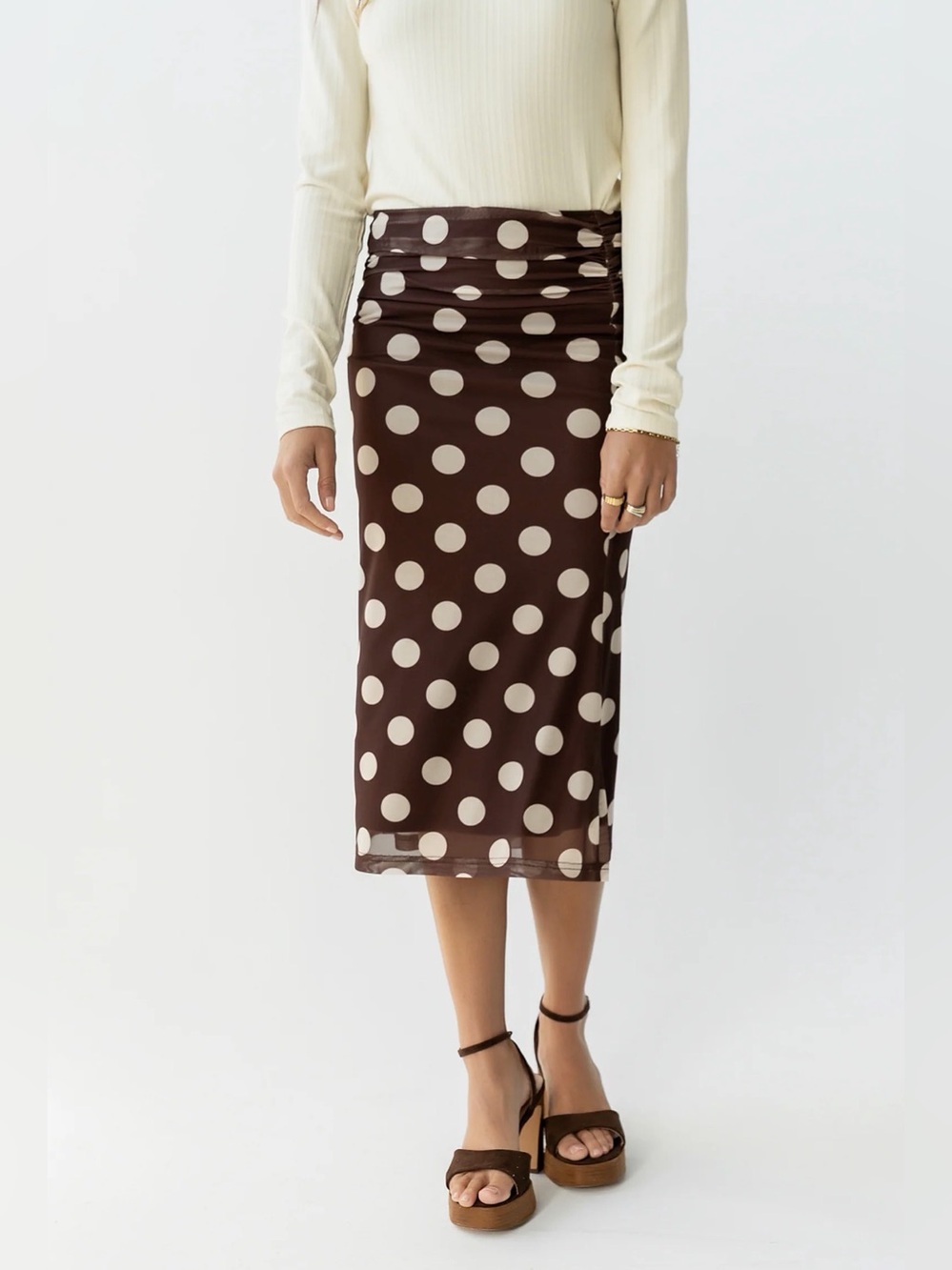 NWT Bohme Elsie Polka Dot Brown Midi Skirt Size M